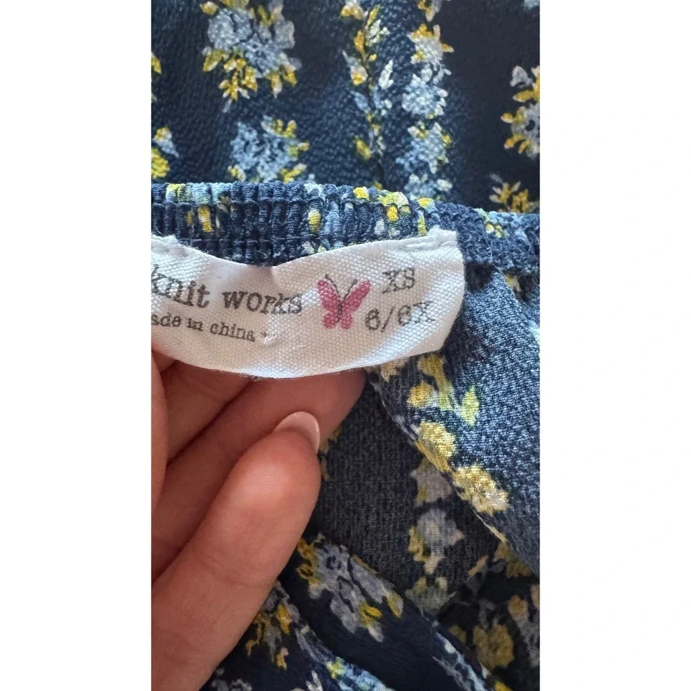 Knit Works Girls Navy Blue Floral Stripe Wide Leg Jumpsuit Size‎ XS 6 6X